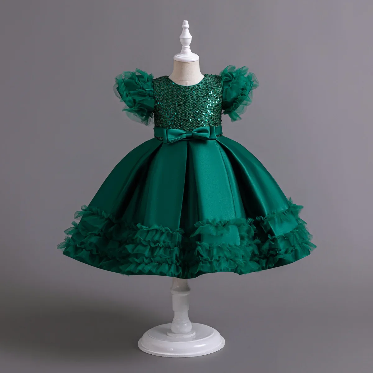 Sequin Princess Dress for Girls Fluffy Sleeveless Tutu Birthday Party Performance Wedding Ball Gown Kids Frocks