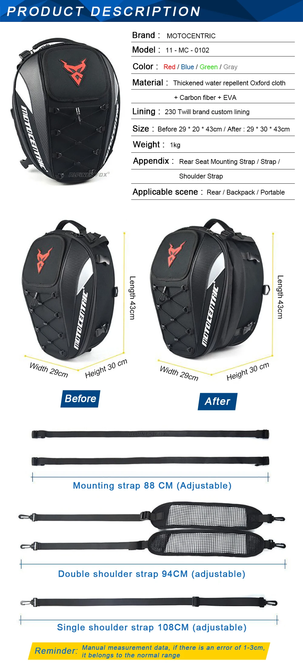 Moto zentrische wasserdichte Motorrad-Heck tasche Multifunktions-Rücksitz tasche Hochleistungs-Motorrad tasche Fahrer-Fallbein-Seiten tasche – Detail 2
