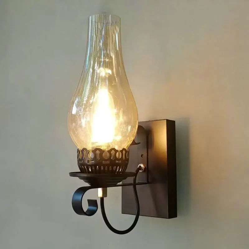 

American Retro Iron Wall Light Candle Holder Background Wall Landscape Lamp Living Room Hotel Corridor Staircase Wall Sconce Bra