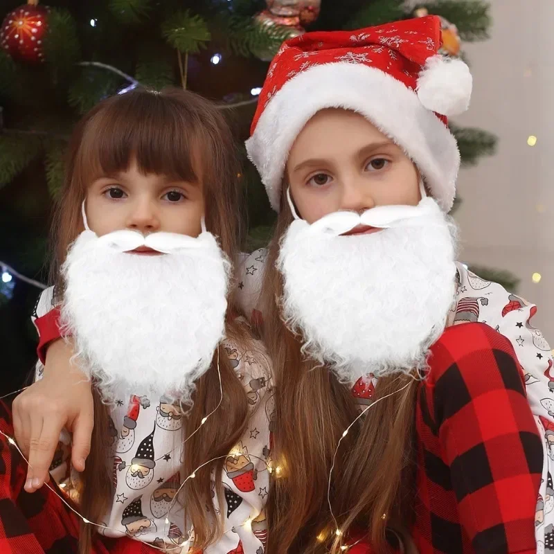 Realistic Santa Beard Costume Accessories Funny Fake Mustache for Christmas Parties White Long Hairy Props for Adults Decoration