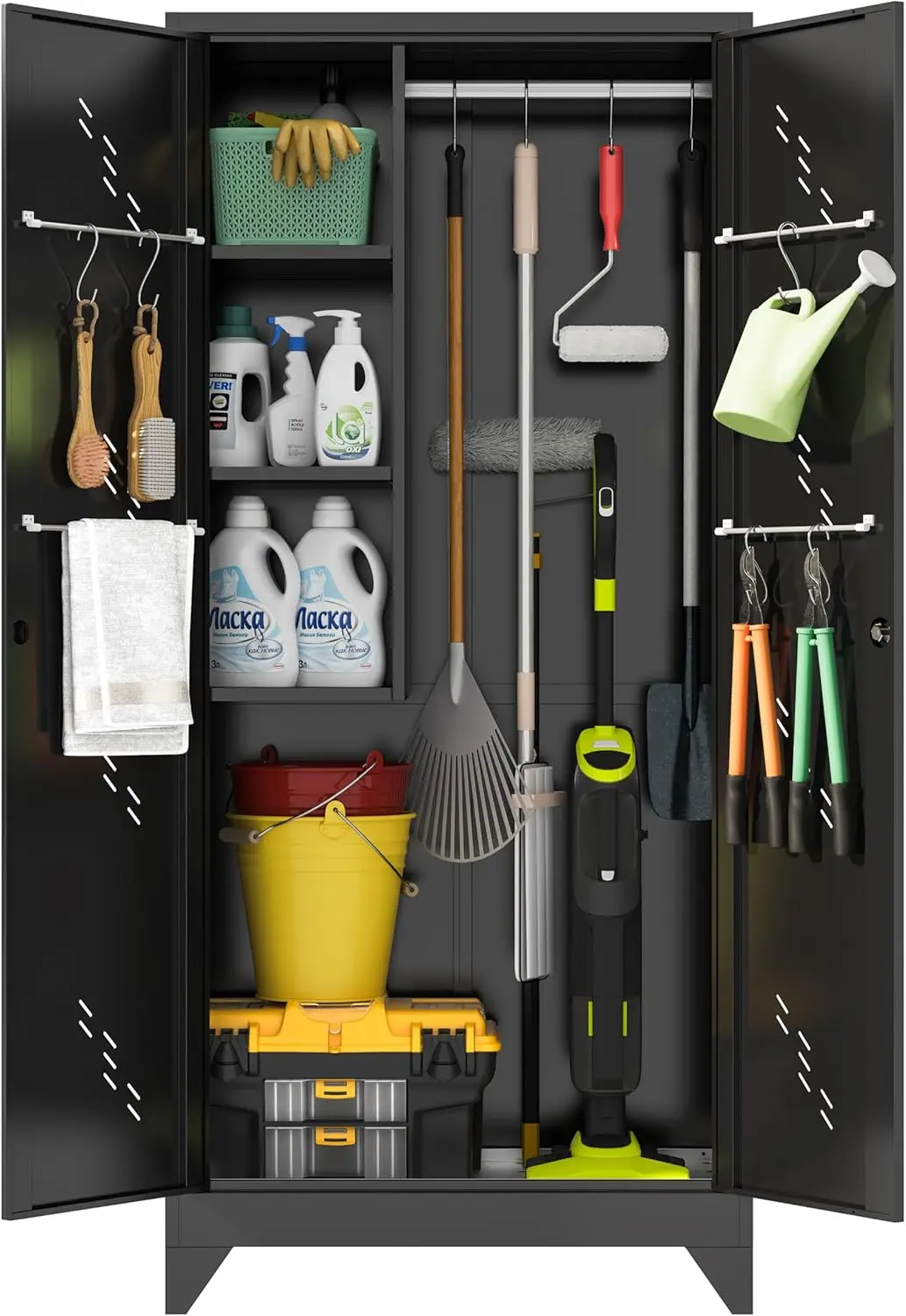 

75' Metal Garage Storage Cabinet, Cleaning Tool Storage Cabinet, Utility Garage Storage Broom Closet
