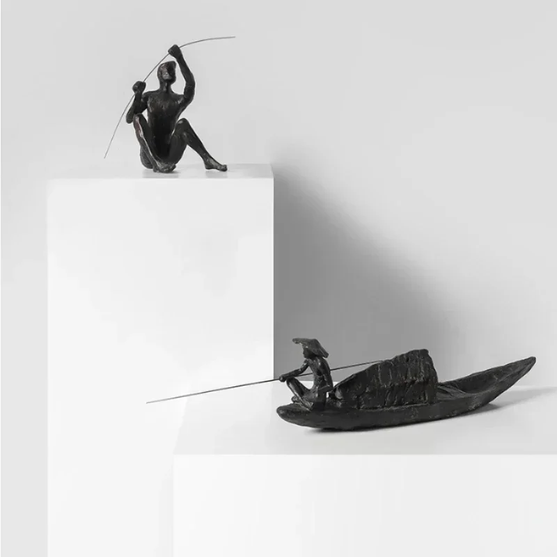 Creative Resin Fisherman Sculpture, Fishing Boat,Handicraft Ornament,Entrance,Living Room,Desktop,Study,Office,Home Decoration