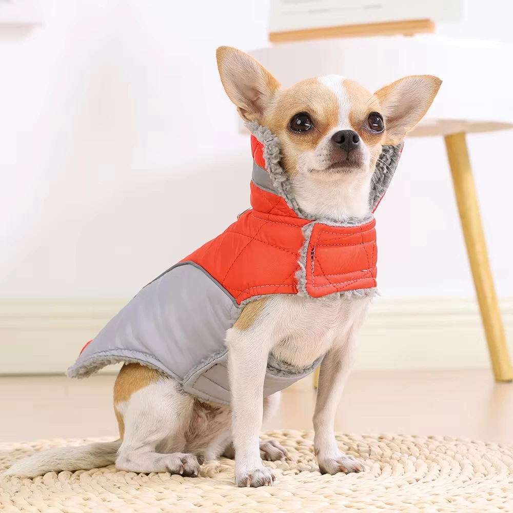 Reflective Dog Jacket Fleece Lined Warm Winter Pet Clothes Adjustable Hook Loop Coat for Small Medium Dogs French Bulldog Pug