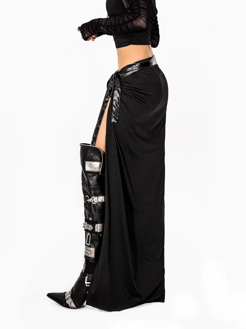 2025 New American Retro One-piece Strap Design Sense Irregular Y2k Hot Sexy High Split Long Skirt For Women