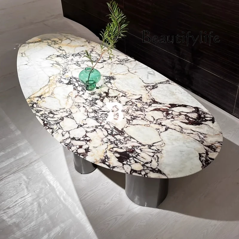 

Water drop natural marble restaurant household dining table luxury stone Italian treasure designer luxury