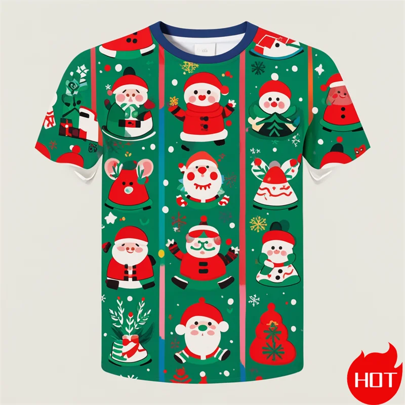 New Fashion 3D Print Happy Christmas T Shirt For Men Casual Short Sleeve T Shirts Unisex Xmas Graphic T-Shirts Mens Clothes Tees