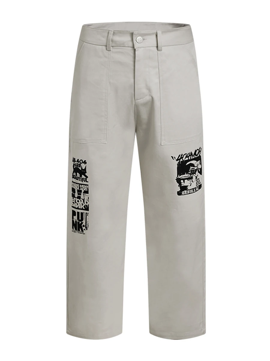 American Retro Hip Hop fiti Print Loose Straight Leg Workwear Pants Casual Jeans for Men And Women Street Sle
