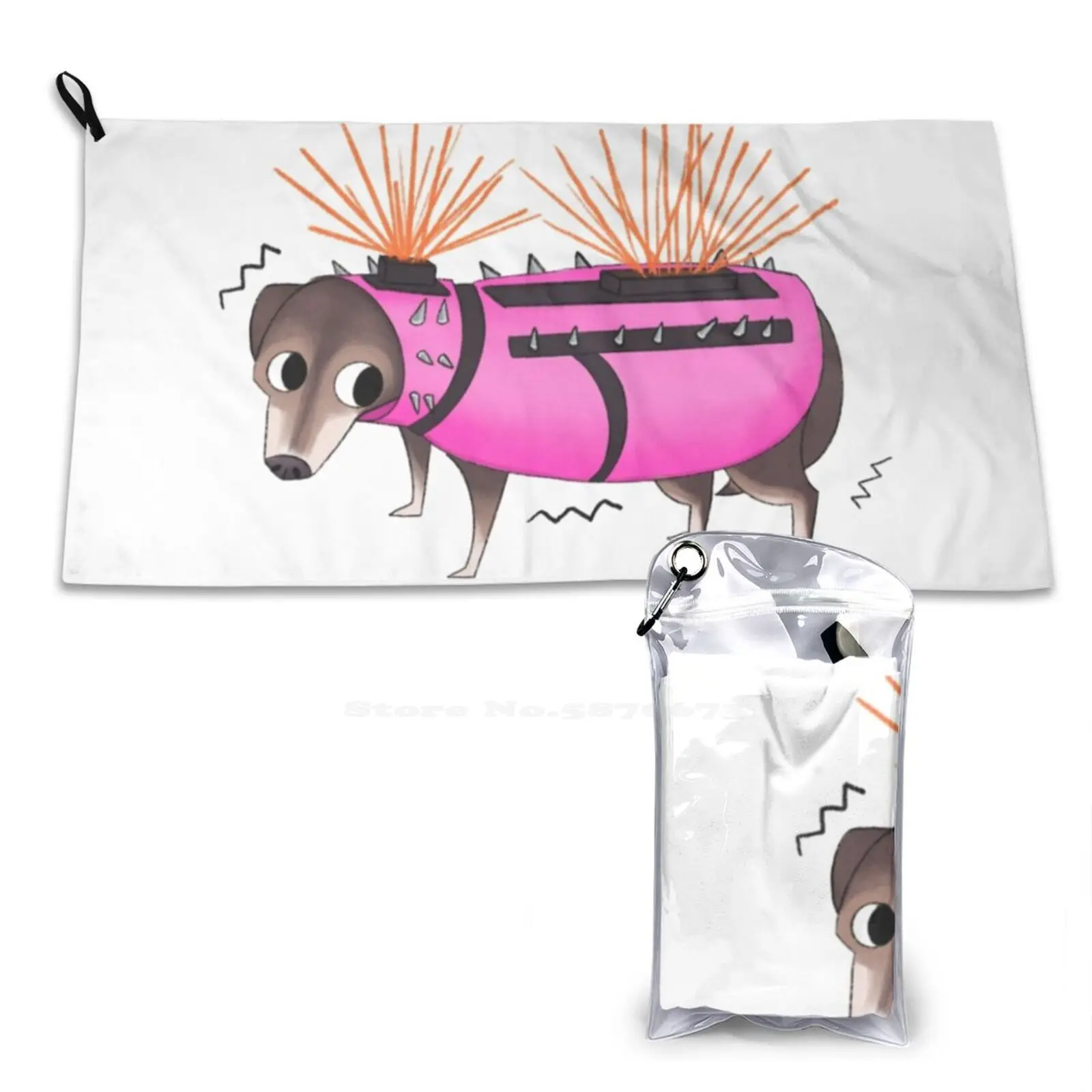 Coyote Vest Beach Towels Quick-Drying Sports Towels Little Dog Dog Anxiety Coyote Meme Funny Punk Small Dog Puppy Bright