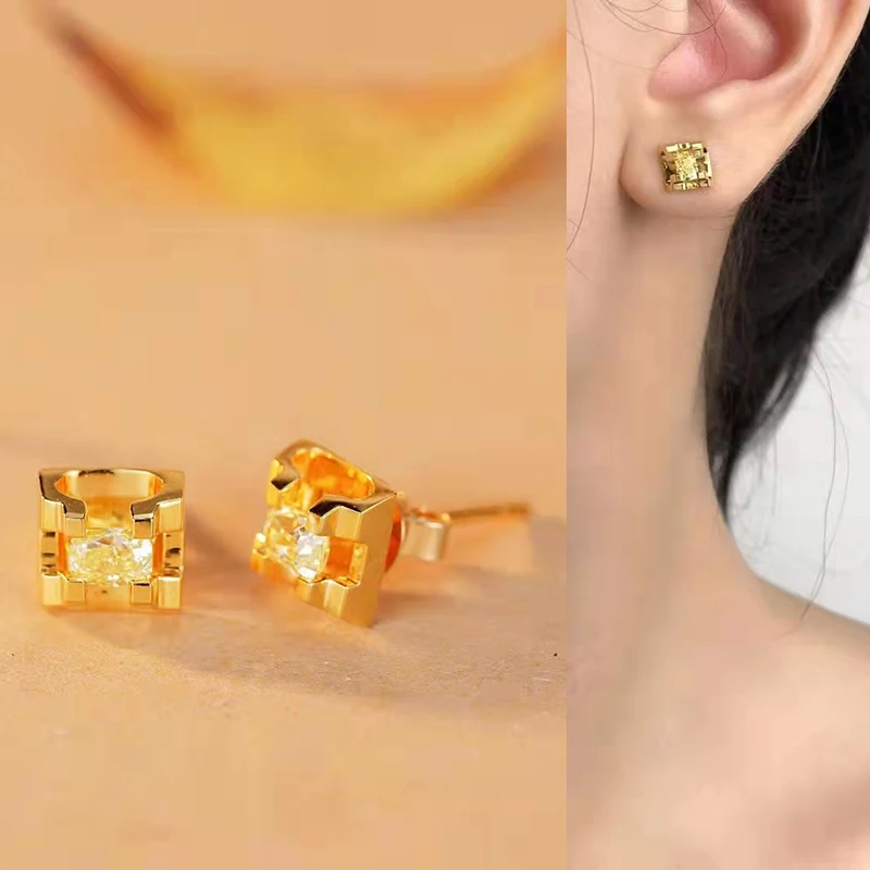 

18K Yellow Gold 0.4ct Natural Yellow Diamond Stud Earrings for Women Wedding Engagement Fine Jewelry Au750