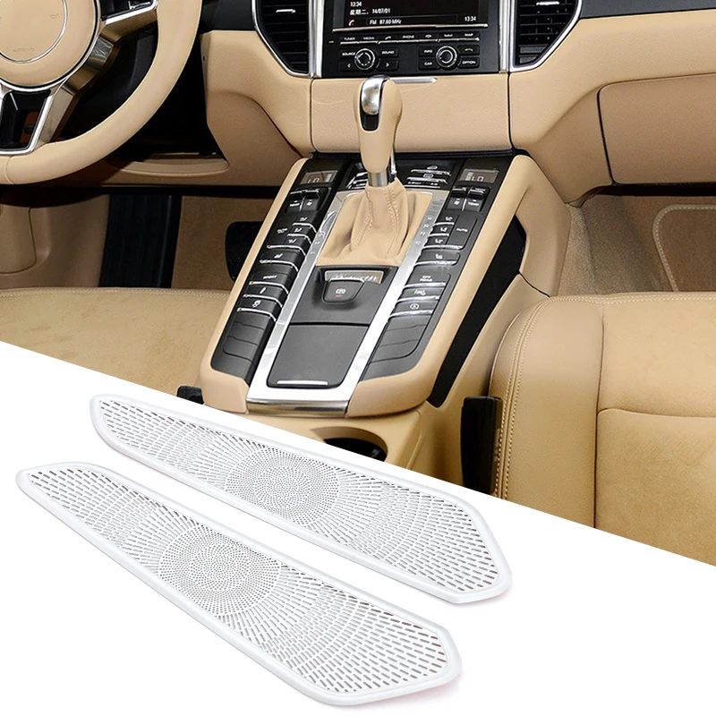 2 قطعة الفولاذ المقاوم للصدأ الفضة لبورشه ماكان 2014 + وحدة التحكم المركزية للسيارة ملصقات مصبغة الزخرفية على كلا الجانبين اكسسوارات السيارات