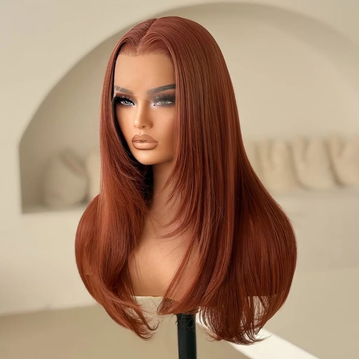 Auburn Brown Lyered Lace Front Wig Copper Red Wg for Women Pre Plucked Pre Cut Glueless Wigs for Women Daily Wear