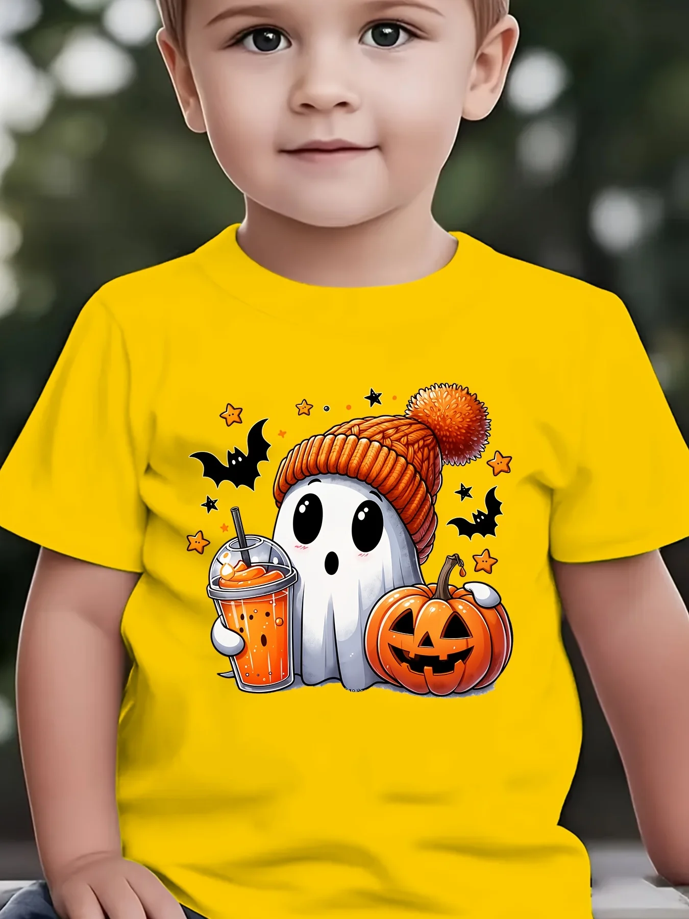 Summer Fashion Children's Short Sleeved T-shirt Pumpkin Halloween Cartoon Printed Casual Parent-child Top