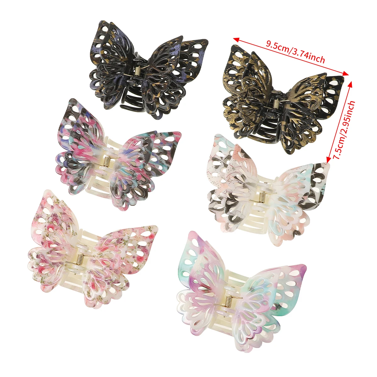 Women Hairpin Clip Gradient Tie-Dye Acetate Hair Claw Hollow Butterfly Hairpin Hair Clip Girls Hair Accessories