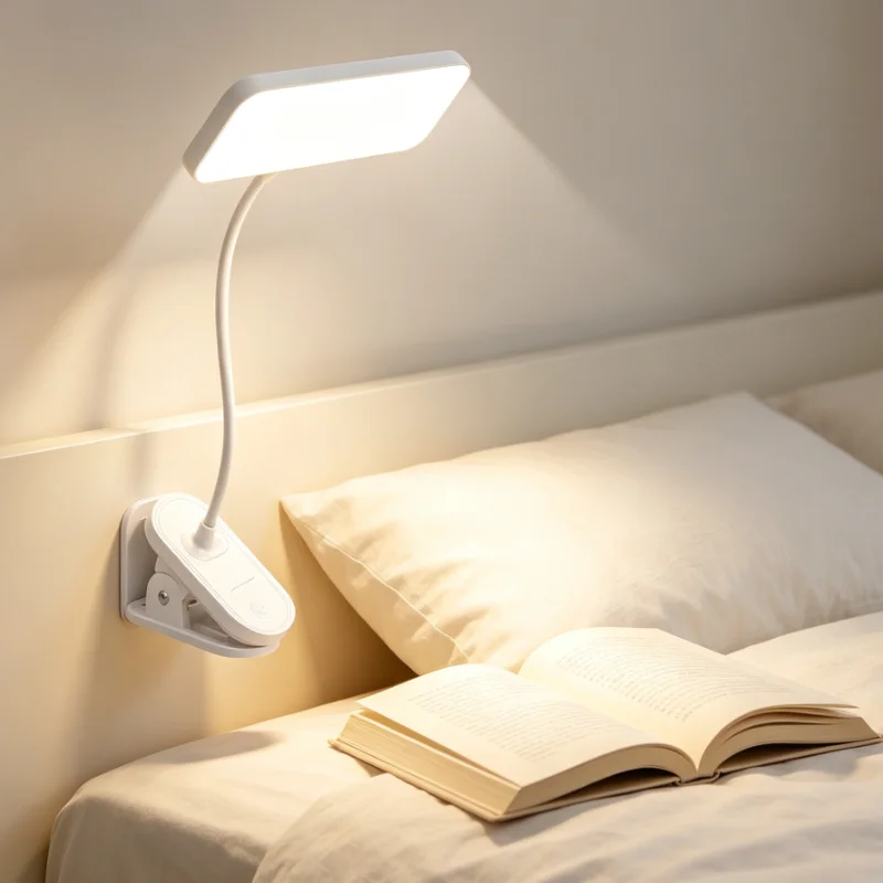 Clip On Reading Lamp 3 Color Modes Stepless Dimming Long Battery Life Soft Light for Study Bedroom Bedside Desk Home Office