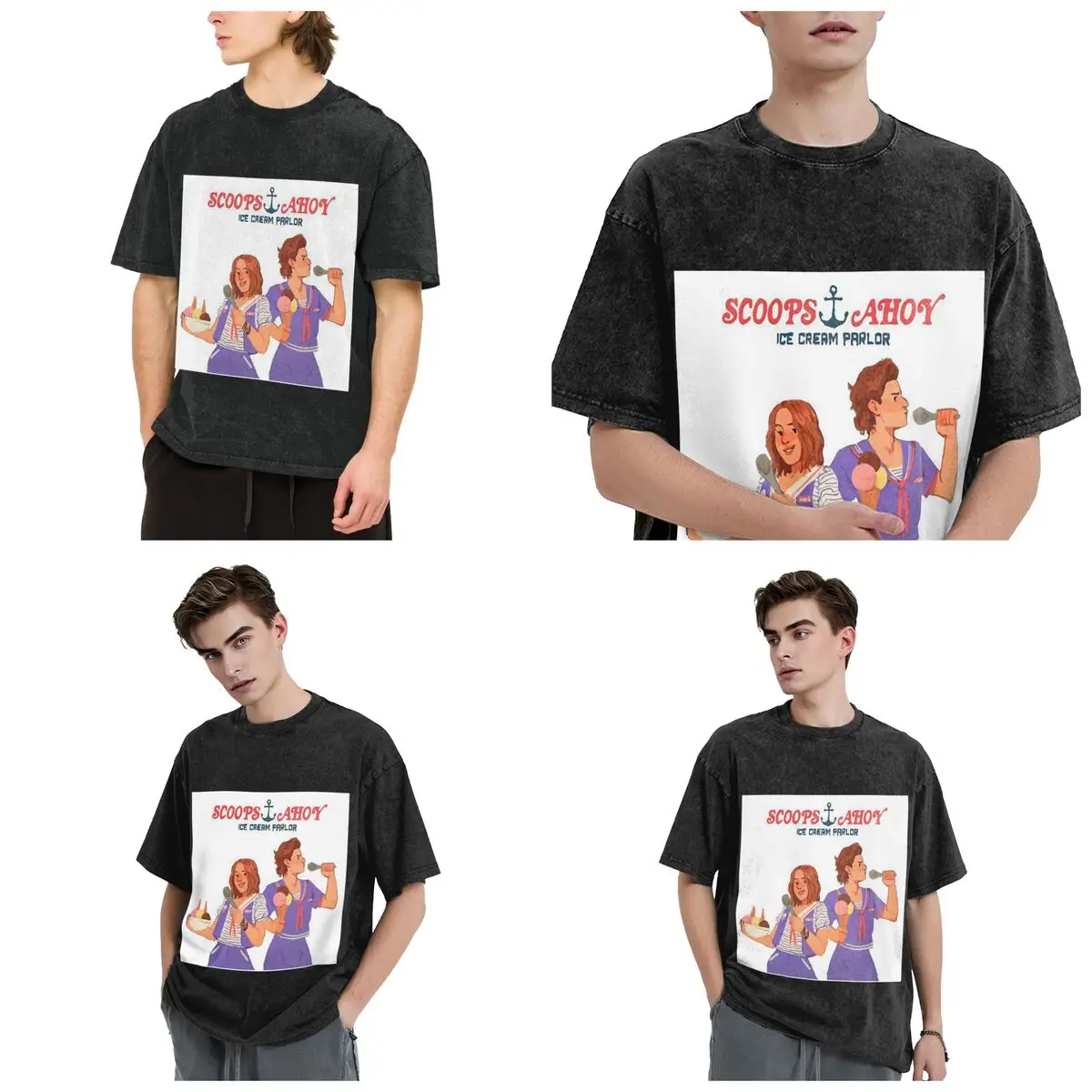 Dingus By Teeourguest Scoops Ahoy Hip Hop Short Sleeve T-Shirts Washed Tops Tees Streetwear T Shirt Harajuku for Men woman