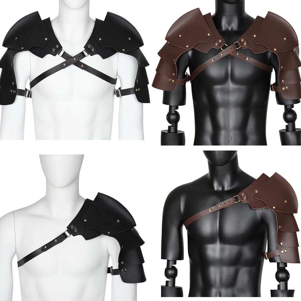 ผู้ชายยุคกลางชุดเกราะ Cosplay อุปกรณ์เสริม Vintage Gothic อัศวินนักรบไหล่ PU หนังสายรัด Body Chest Harness เข็มขัด