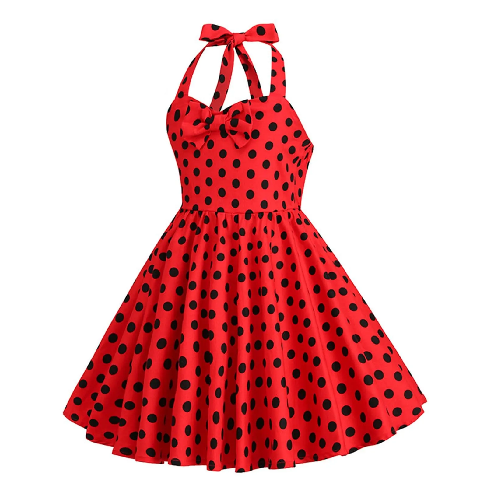 3-8Y Kids Girls\' Polka Dot Halterneck Vintage Summer Dress Sleeveless Elegant Ballet Girls Party Dress Children\'s Girls Dresses