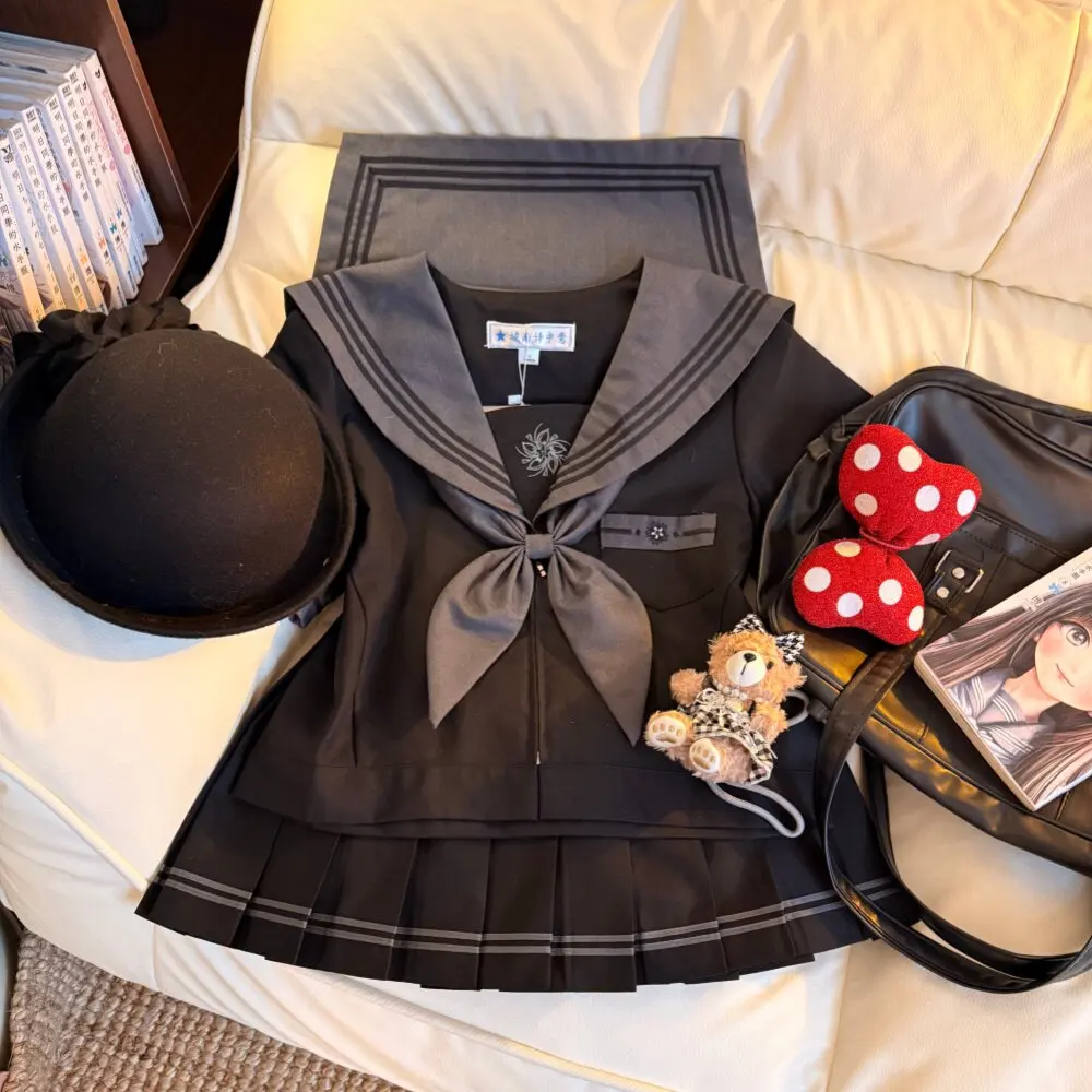 Niedliches Niña Jk Uniform Japanischer Matrosenanzug Dark Bad Chicas Set Cosplay Schwarz-Weiß Schuluniform Oberschul-Marine-Anzüge für Schüler – Detail 3