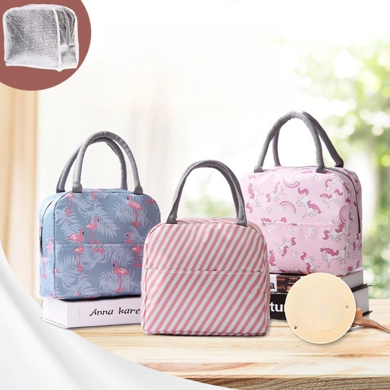 Flamingo Print Insulated Lunch Bag, Aluminum Foil Lining Waterproof Large Capacity Handheld Lunch Tote