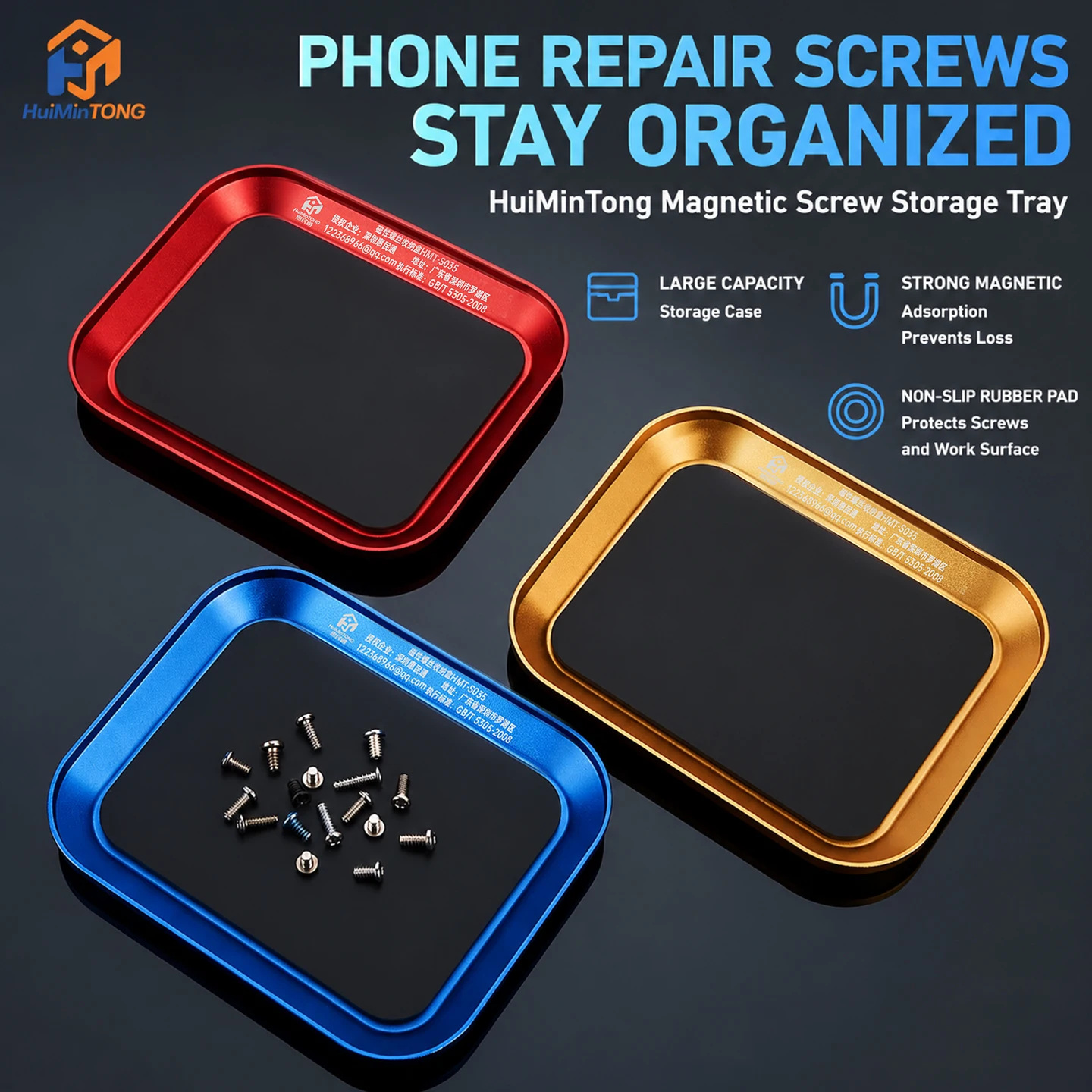 HMT HMT-S035 Magnetic Screw Organizer Tray Large Capacity Weak Magnetic Adsorption Aluminum Alloy Non Slip Pad For Phone Repair