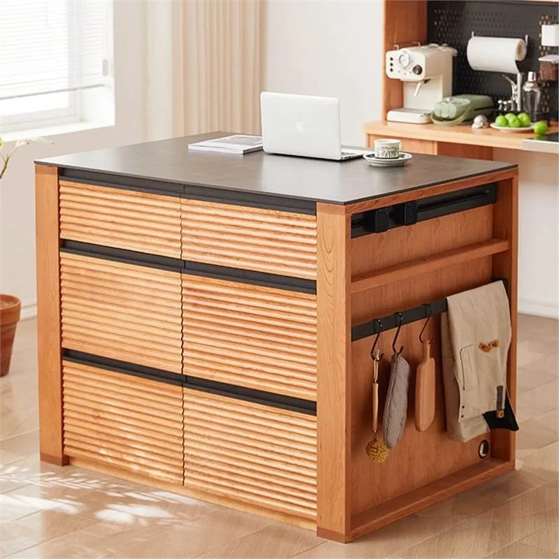 

Nordic solid wood island living room slate with drawer storage locker home dining multi functional bar cabinet