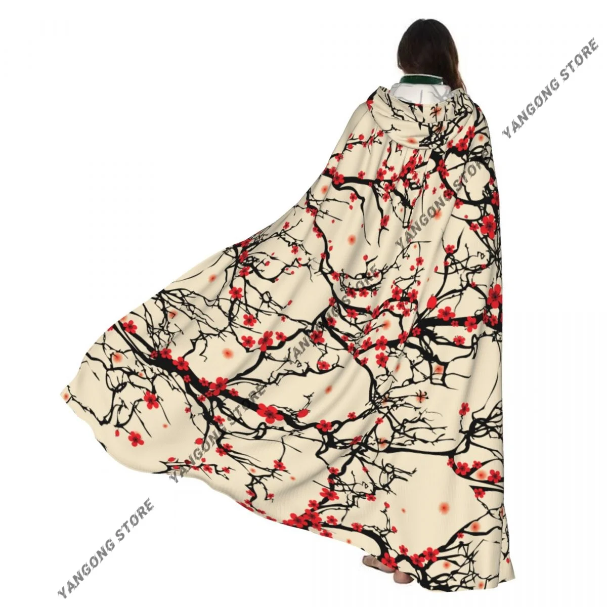 

Средневековые костюмы для косплея, винтажные японские плащи с капюшоном в виде дерева сакуры, накидки, длинные халаты, куртки, пальто, карнавал