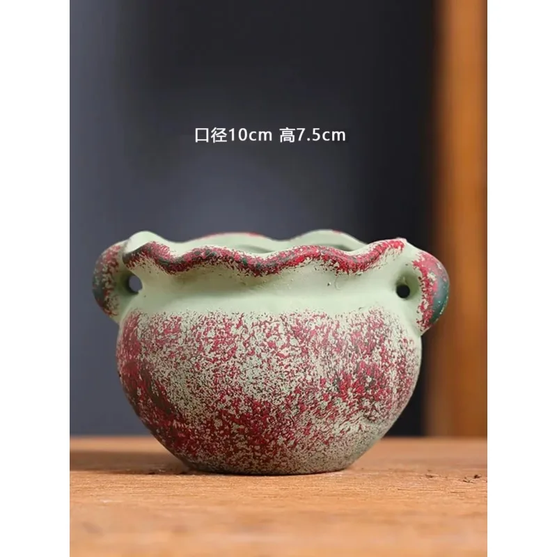 Macetas de flores suculentas mediterráneo, cerámica roja hecha en casa, cerámica Retro pintada a mano