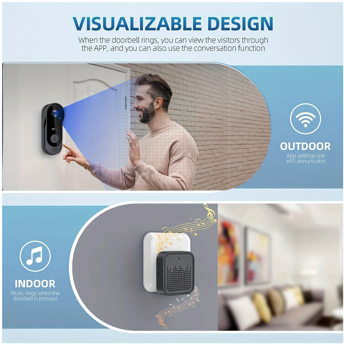 Mini Tuya draadloze deurbelcamera, 2,4 GHz wifi-videodeurbel Smart Home-beveiliging met camera HD Mobiele weergave op afstand