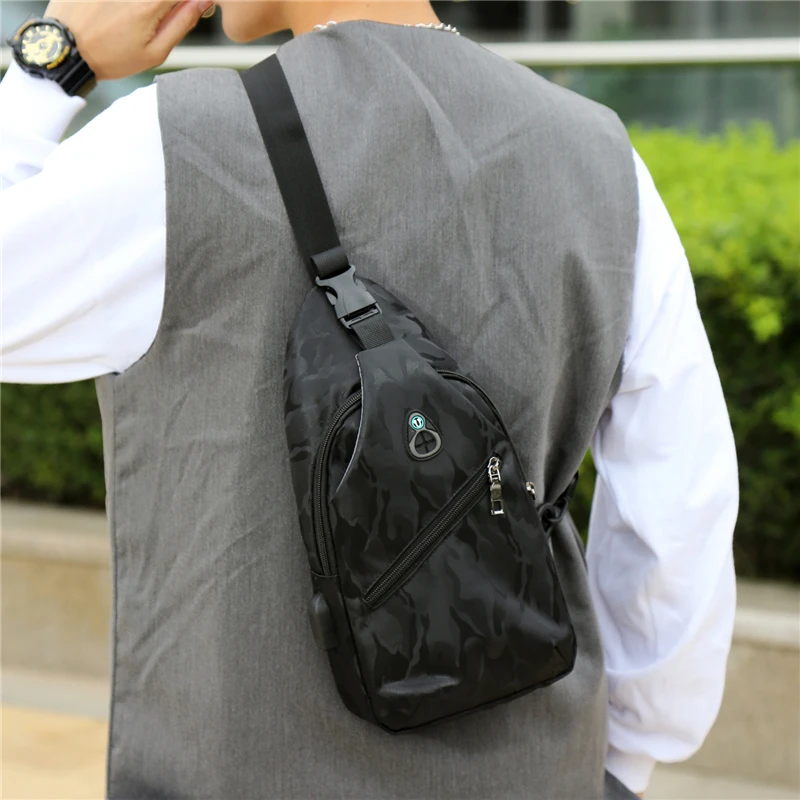 

Motorcycle style casual crossbody bag, multifunctional camouflage cool and stylish shoulder bag,new trendy men's chest bag