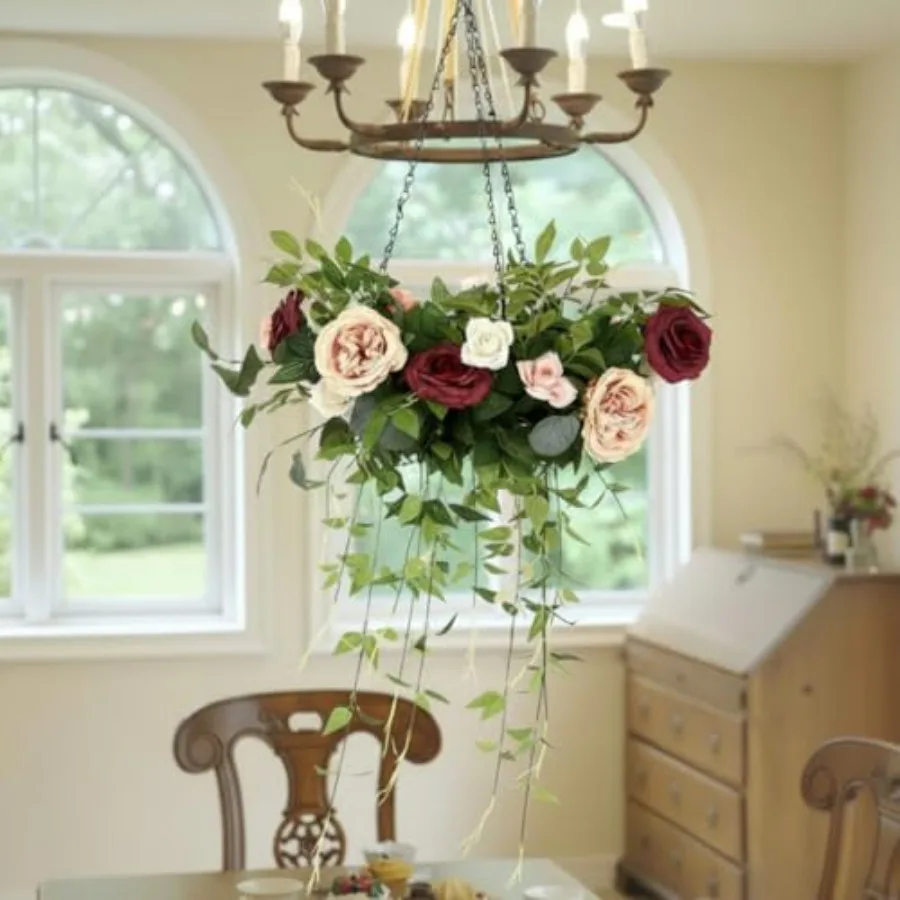 

Artificial Faux Hanging Flowers Basket Hanging Plant with Pot Fake Vines Greenery for Home Decor Indoor Macrame Plant Hanger Be