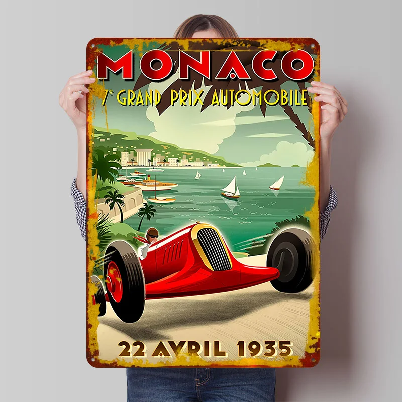 Monaco 7eme Grand Prix 22 Avril 1935 Metal Poster Custom Wall Art Retro Vintage Tinplate Signs for Man Cave Home Decorations