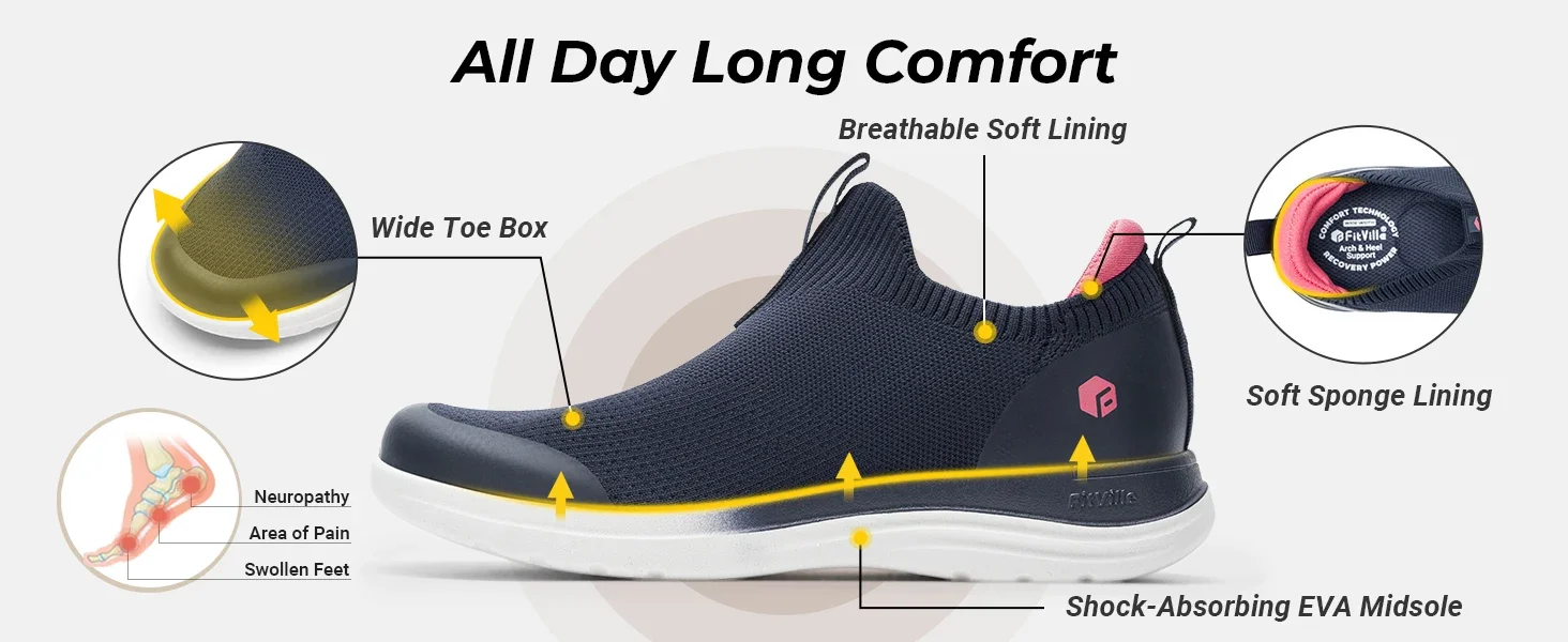 FitVille Damen-Sneaker, breite Passform, zum einfachen Anziehen, ideal zum Gehen und Laufen, mit Fußgewölbestütze, bequem, leicht, für den Alltag, orthopädische Schuhe für geschwollene Füße. – Detail 7