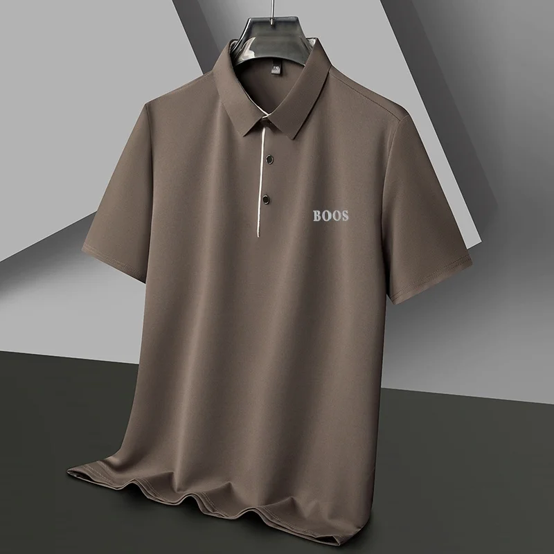 Freizeit-Herren-Kurzarm-Poloshirt mit Revers-Knopfleiste, Einfarbig mit Schriftzug, Bequemes Atmungsaktives Trendiges Herren-T-Shirt – Detail 21