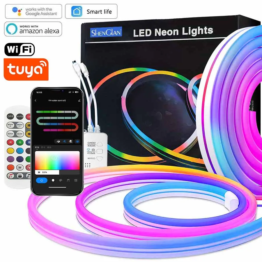 32FT LED Neon Strip Light 96 LEDs Tuya APP Voice-controlled Room Decoration Silicone Light Rope Background DIY Light Strip