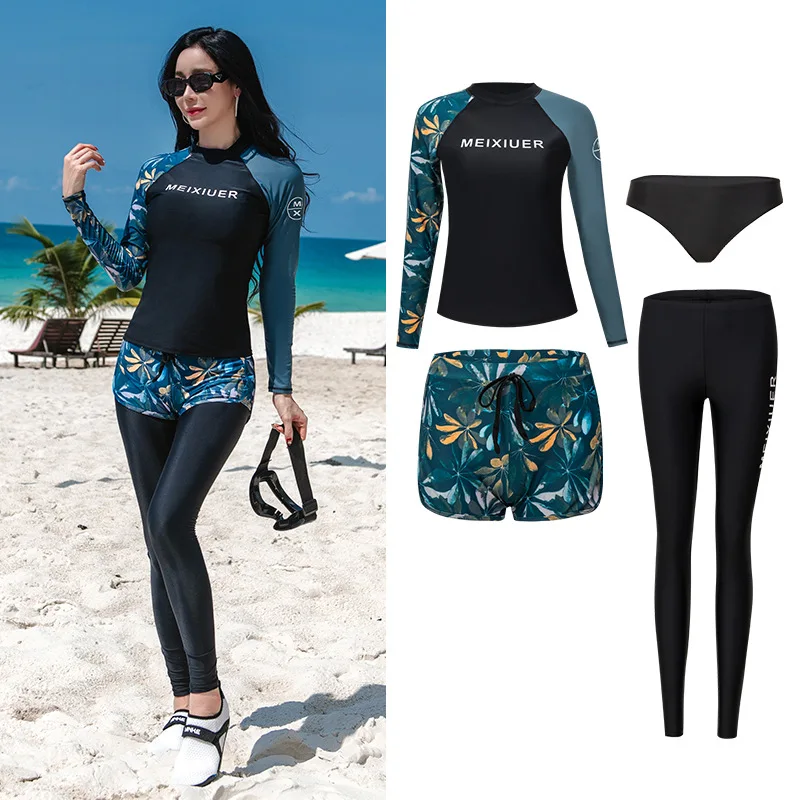 

Женские солнцезащитные костюмы, защита от солнца и ультрафиолета, рашгарды, рубашка с длинными рукавами и мягкой подкладкой для плавания + шорты для мальчиков + леггинсы + трусы, быстросохнущие тренировочные костюмы