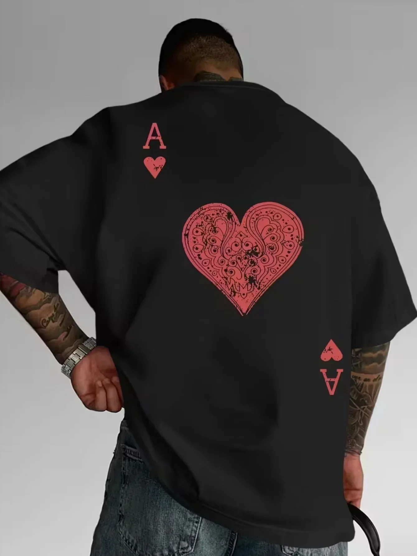 Camiseta de verano para hombre, 100% algodón, a la moda, con forma de corazón rojo, informal, deportiva, cuello redondo, manga corta, top