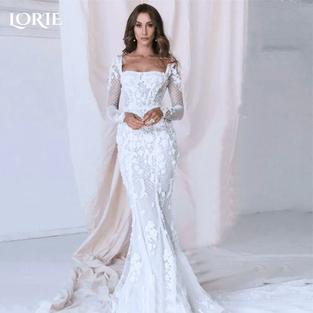 LORIE-vestidos de novia largos de sirena con Apliques de encaje, vestidos de satén con cuello cuadrado, corsé de novia sin espalda, vestido de novia bohemio 2024