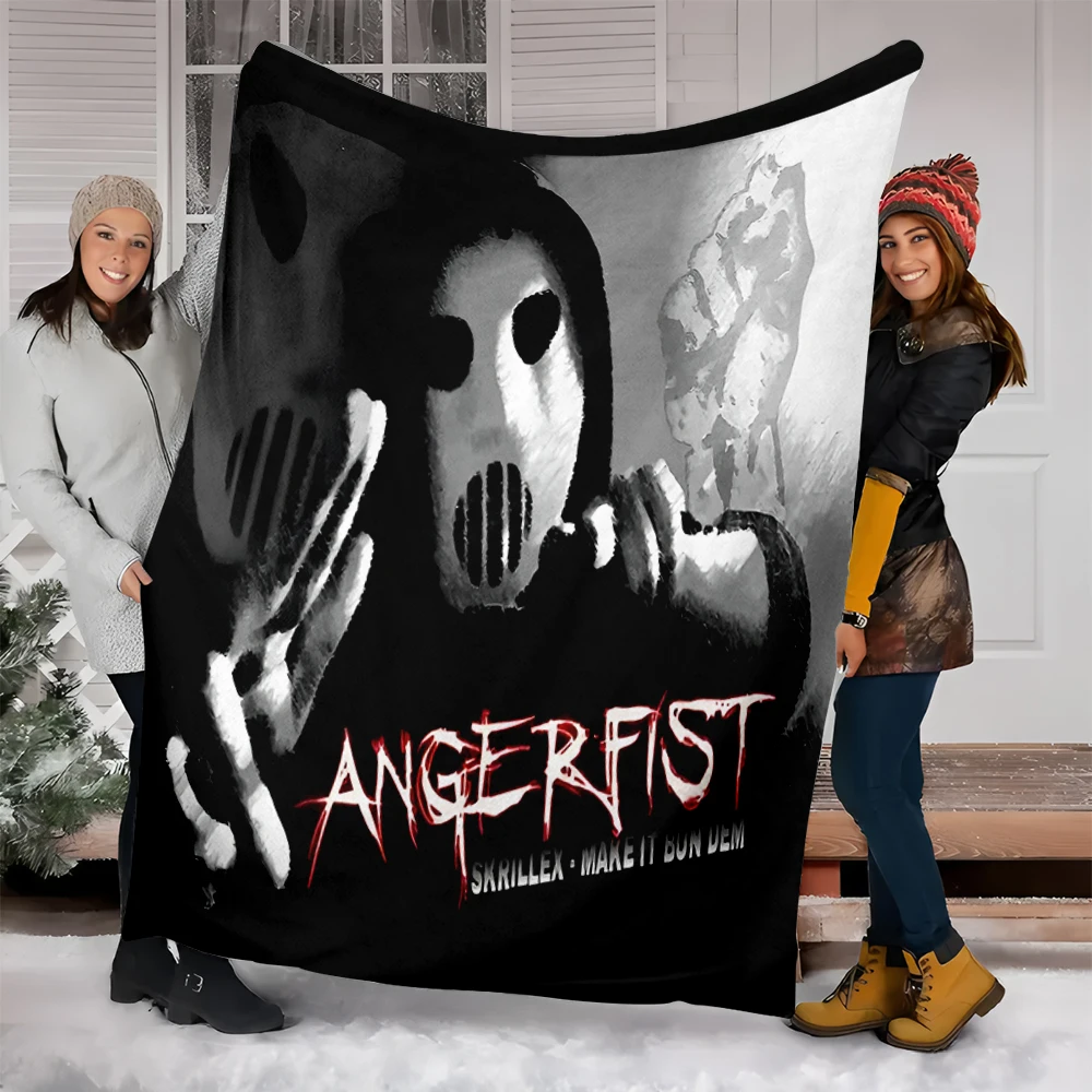 1 Piece of Hard-Core Electronic Music Dark Mask Print Blanket, Trendy Brand Personalized Flannel Decorative Blanket for All Seasons