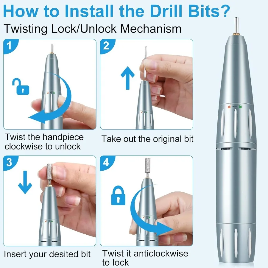 Perceuse à ongles électrique 35000 tr/min, lime à ongles professionnelle avec batterie Rechargeable pour ongles en acrylique et en Gel, conception Portable