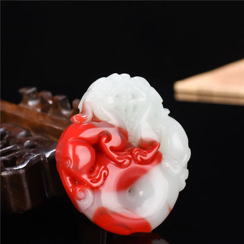 Natural Hetian Jade Chicken Blood Jade Double-sided Brave Pendants for Men and Women Lucky Transfer Pendant Jewelry