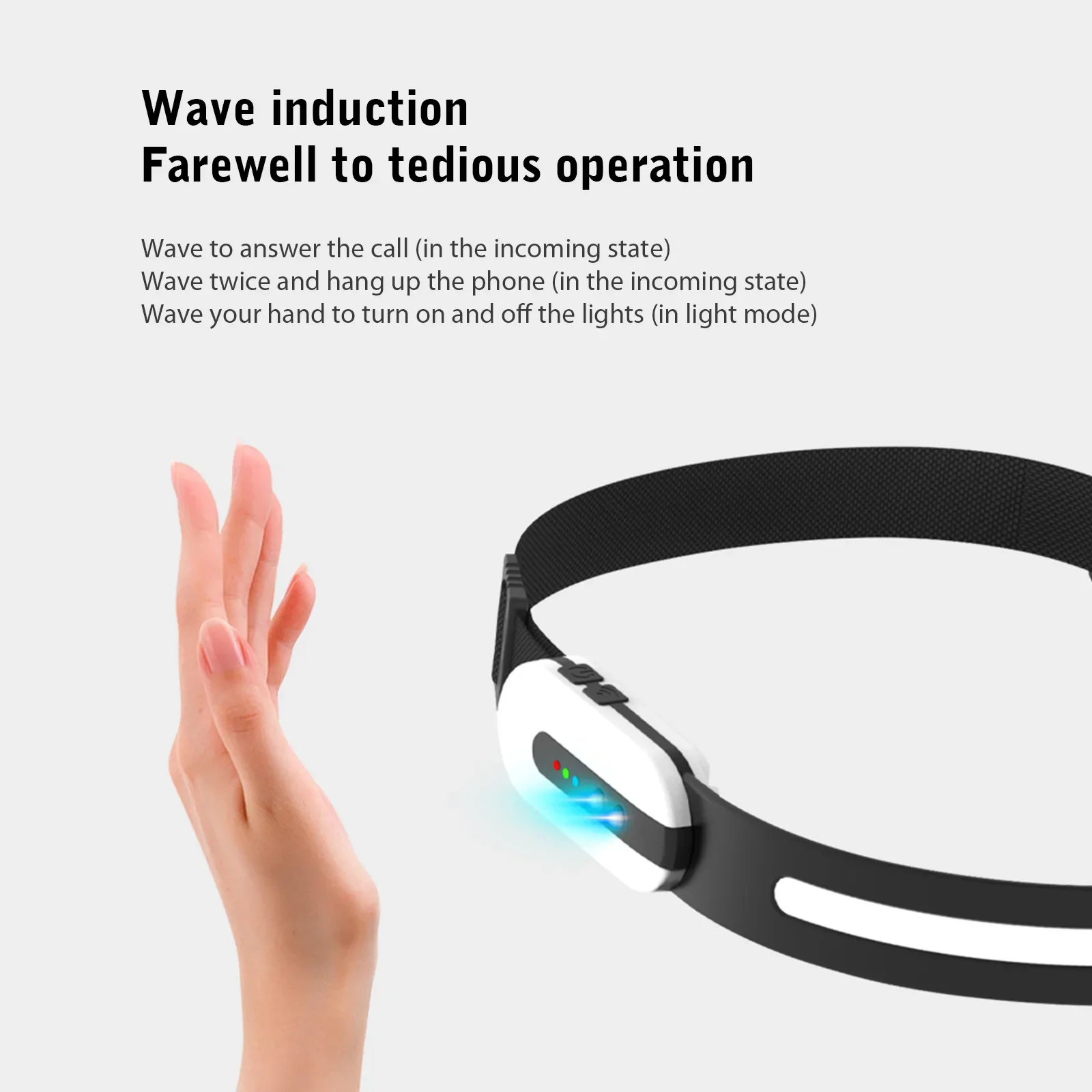 Wave Sensor Bluetooth Headlight LED Rechargeable Flashlight COB Floodlight Night Running Outdoor Fishing Camping Headlights