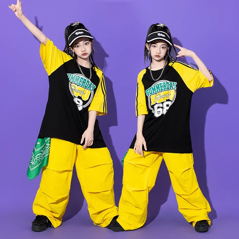 2025 neue Hip Hop Anzug Für Mädchen Jazz Dance Kostüme Lose Top Cargo Hosen Anzug Kpop Tanz Kleidung Street Dance Tragen DQL 10734