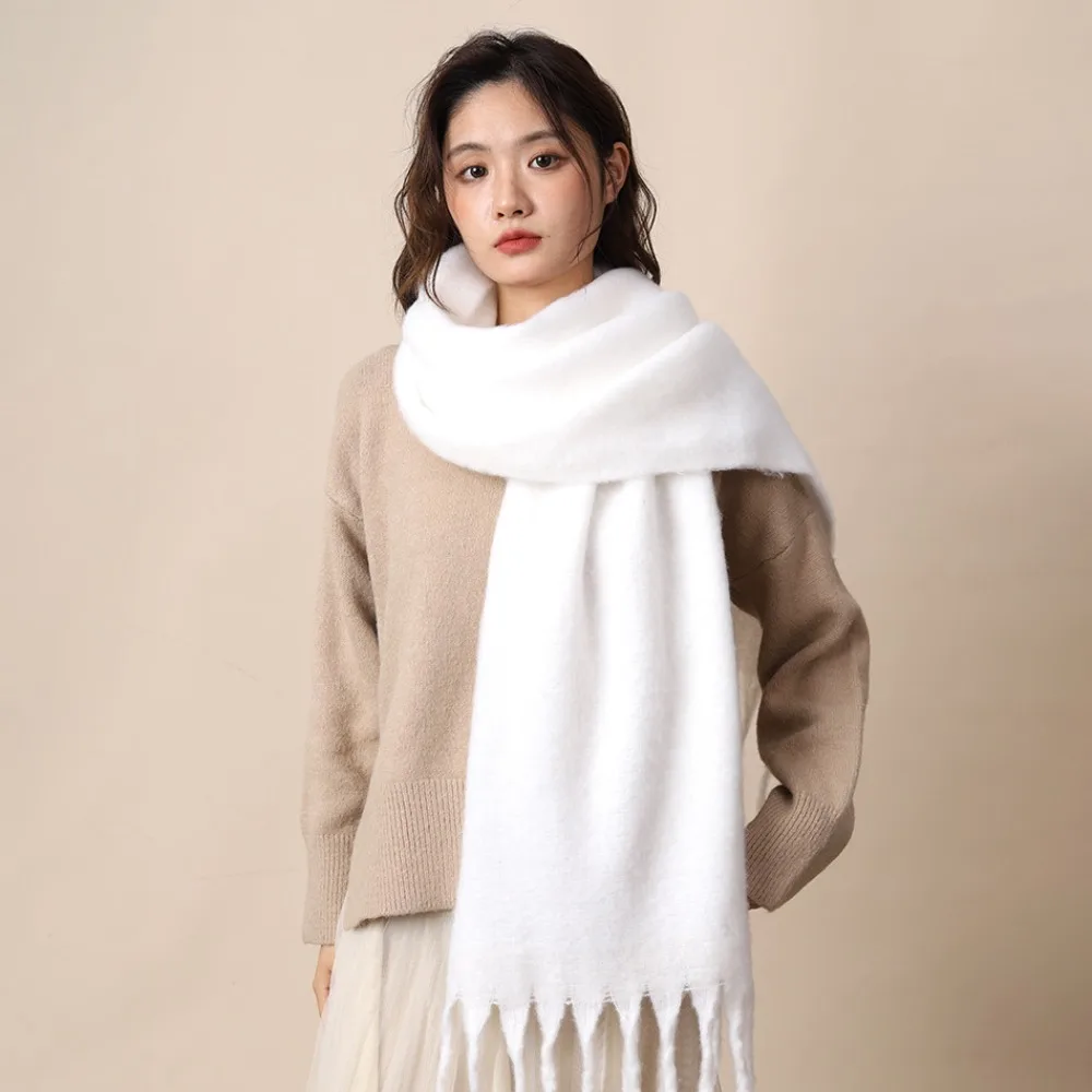 

Elegant Mohair Winter Wool Scarf Tassel Thicken Winter Cashmere Scarves Warm Plush Long Shawl Women/Men