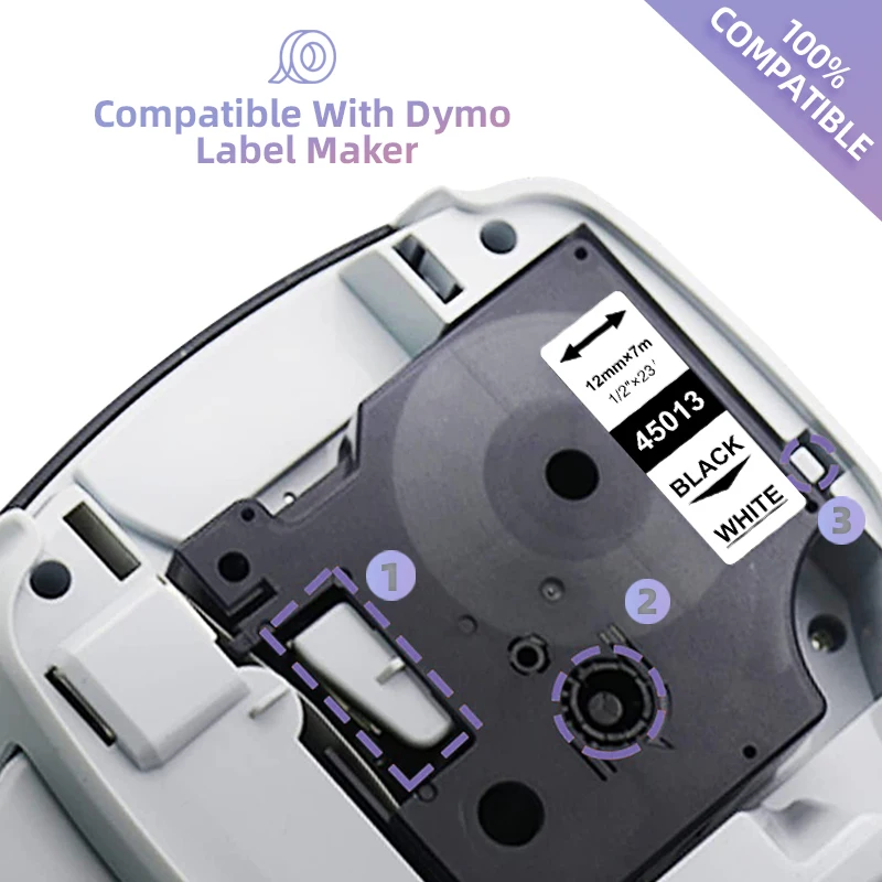 3PACK 45013 12mm D1 Tape Replace for Dymo D1 Label Tape 45013 45010 45018 45024 for Dymo LabelManager LM160 280 Label Printer