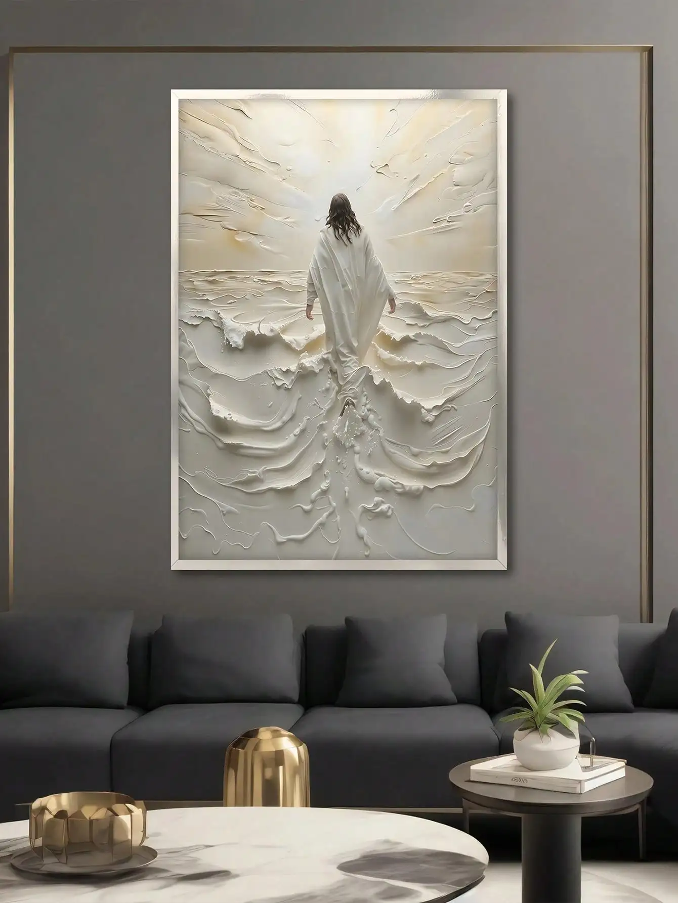 1PC Jesus Walking On Water Canvas Poster, Spiritual Wall Decor, Christian Divine Light, Modern Canvas Art, No Frame