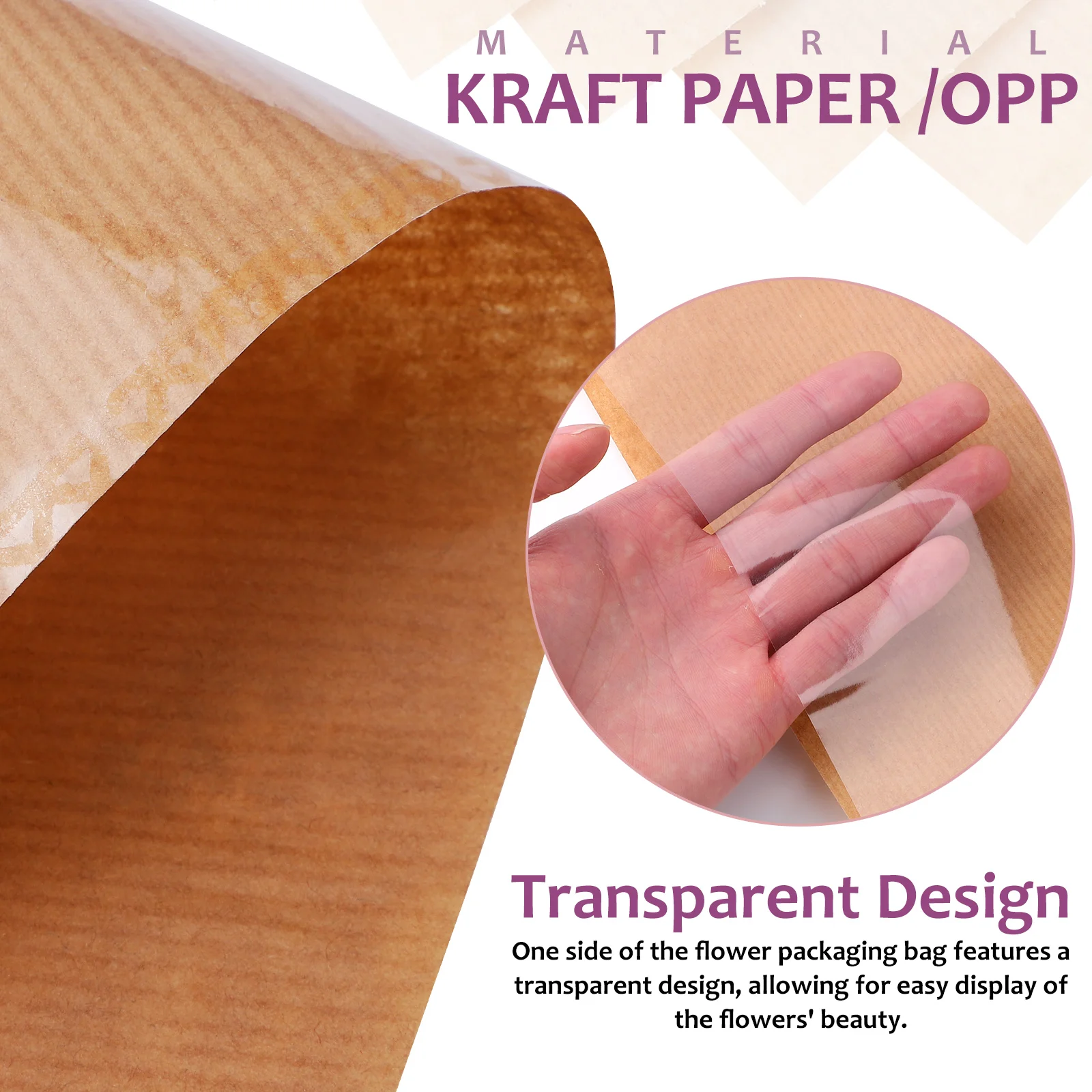 

Kraft Paper Transparent Design Various Sizes Ribbon Included Bouquet Wrapping Bags Flowers Packaging Decorative