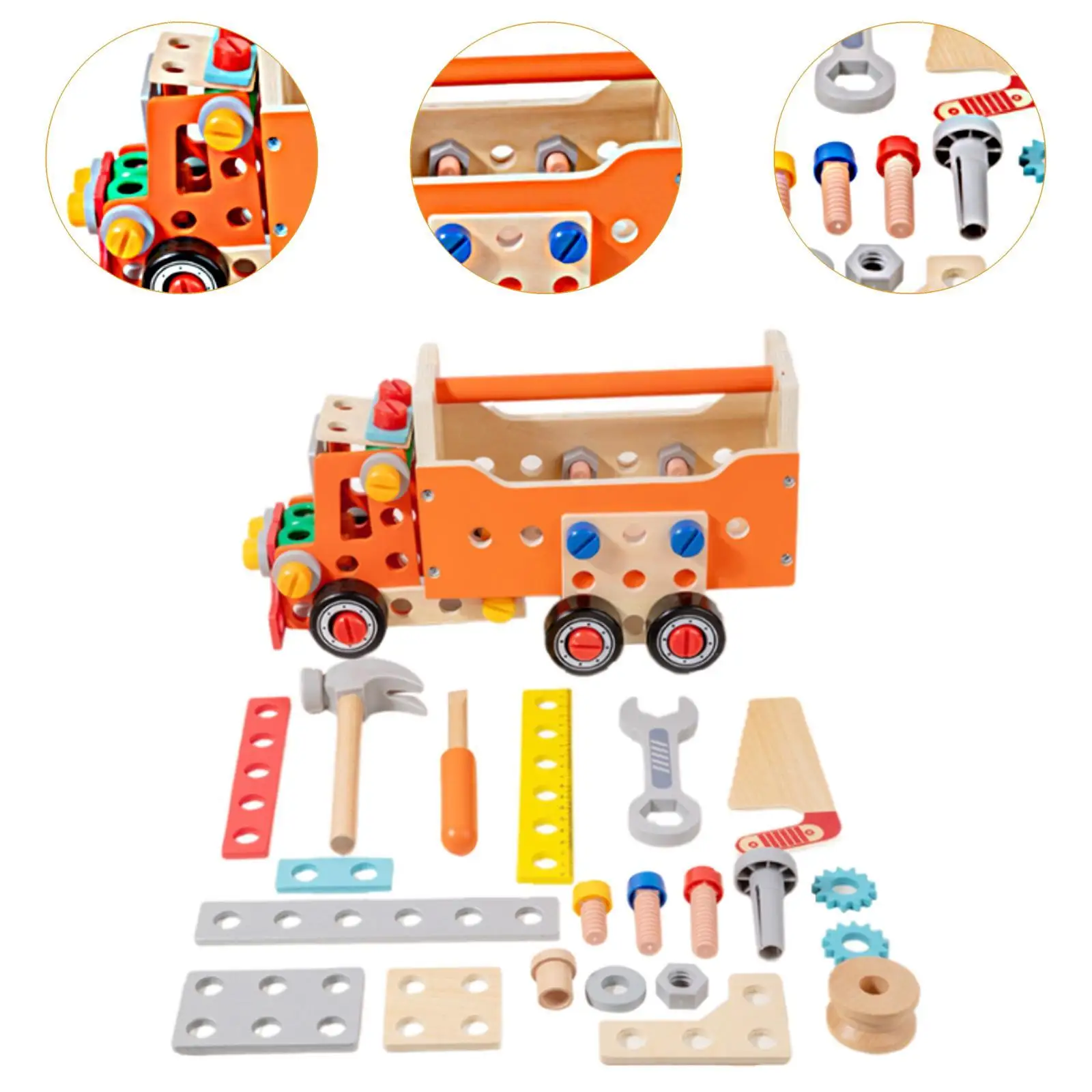 Hölzernes Kleinkind-Werkzeugset, Holzbau-Werkzeugkasten, Weihnachtsgeschenke, Montessori-Spielzeugset für Babys im Alter von 3, 4, 5, 6, 7 Jahren