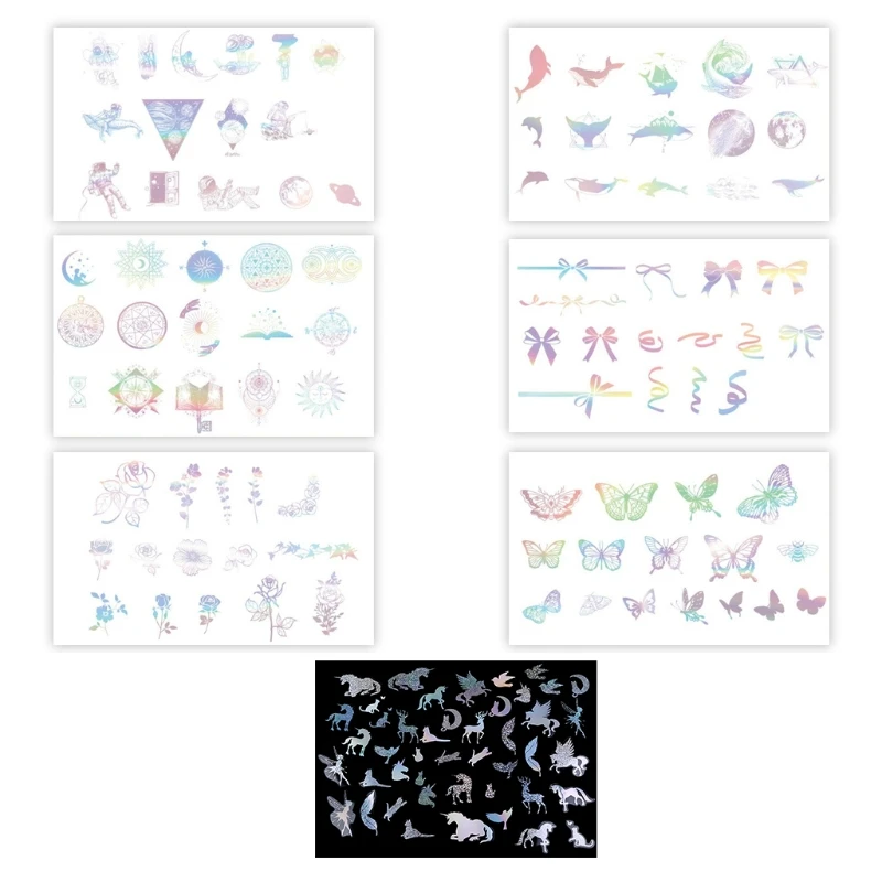 45 Sheets Holographic Glitter Stickers with Different Shape PET Clear Decorative Decals Dream Beautiful Shining Stickers R3MC