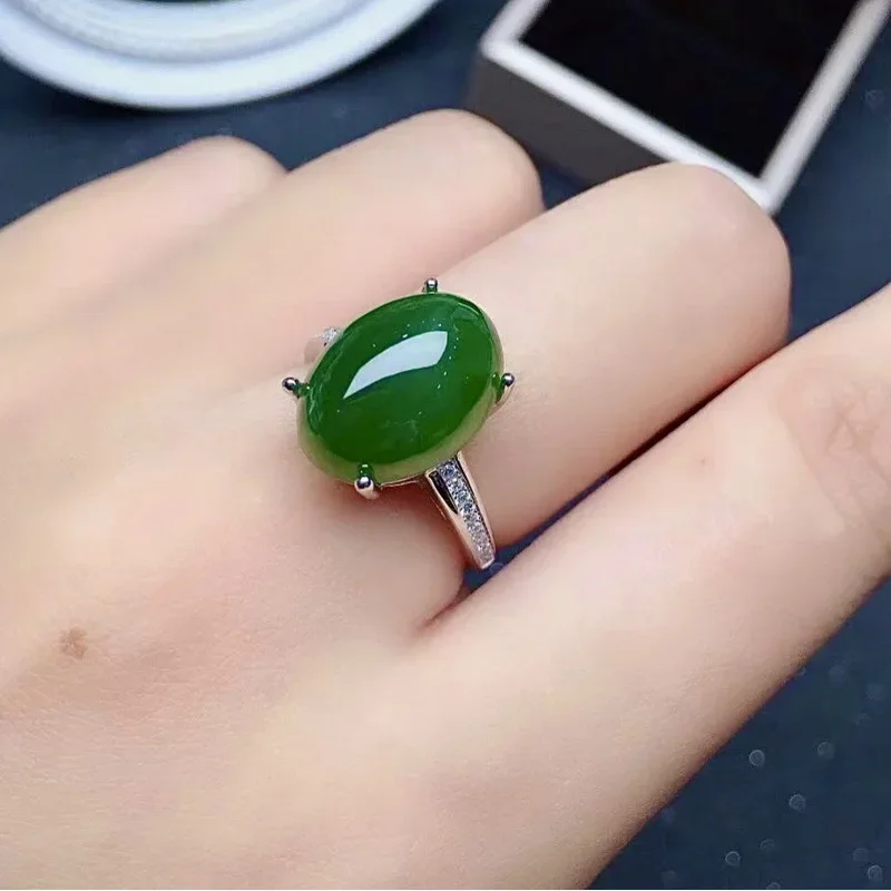 6ct 10mm * 14mm natural jade ring sterling silver green jade jewelry 18K gold plating gemstone ring