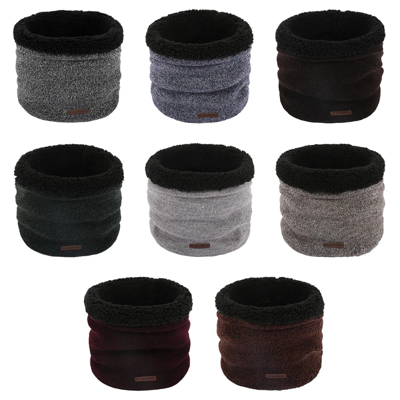 Herren-Winter-Strickhalswärmer-Gamasche, dicker, mit Plüsch gefütterter, winddichter Rundschal